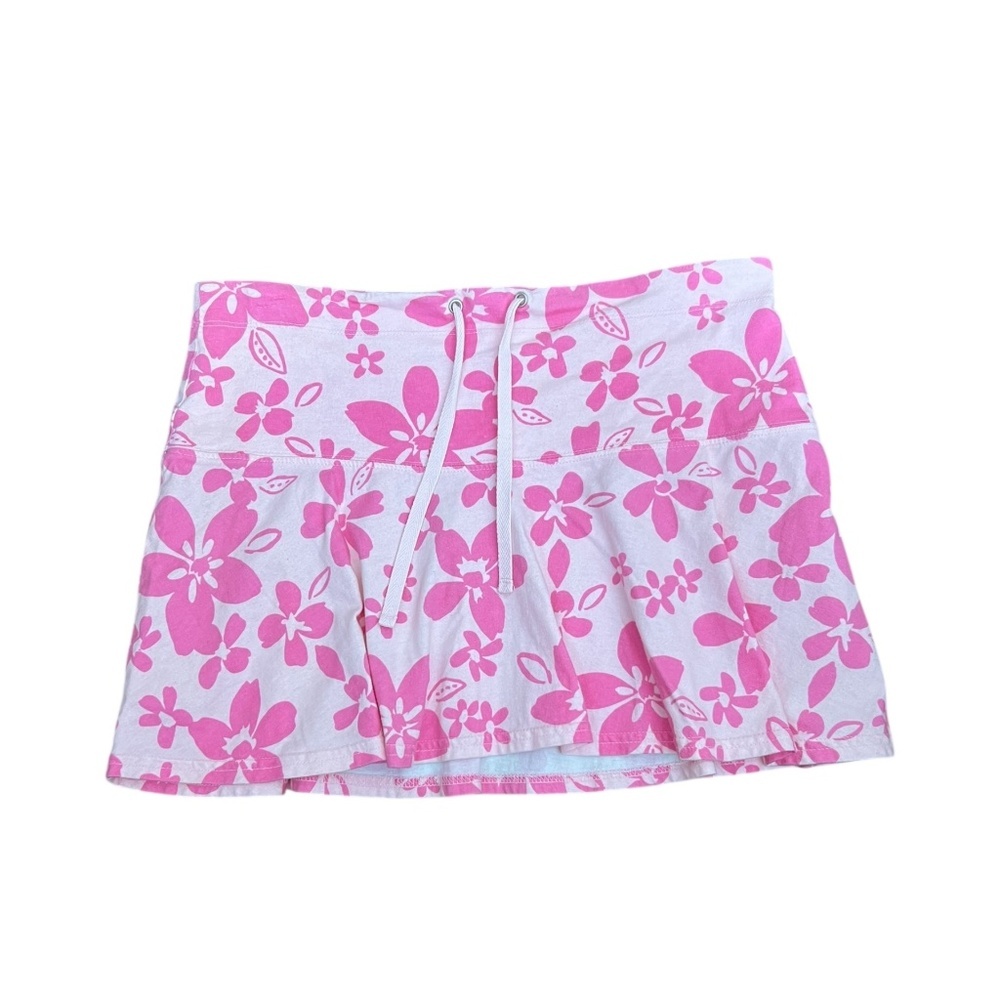 Vintage Y2K Hawaiian Floral Print Mini Skirt Ruffle Hem Small